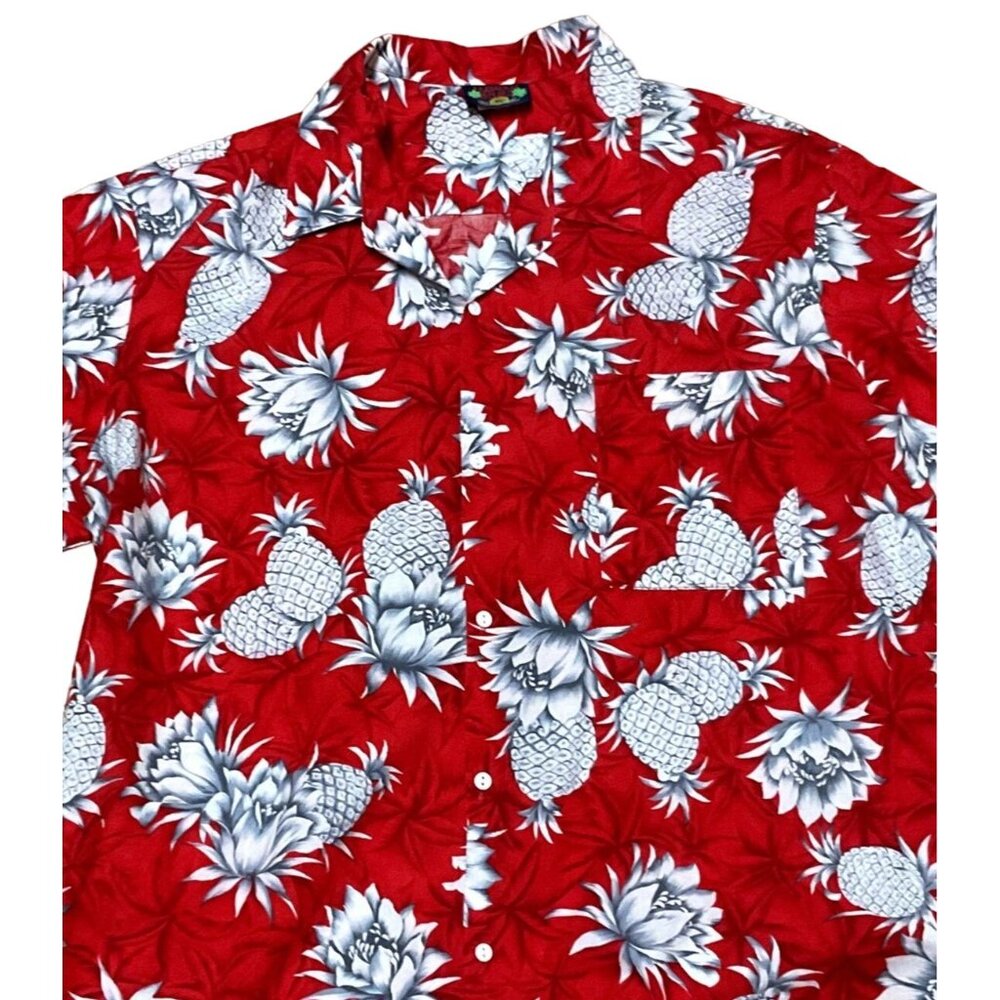 Vtg Hawaii Blues Red Hawaiian Pineapple Shirt Sz XL All Over Print USA Made Mens - Picture 2 of 5